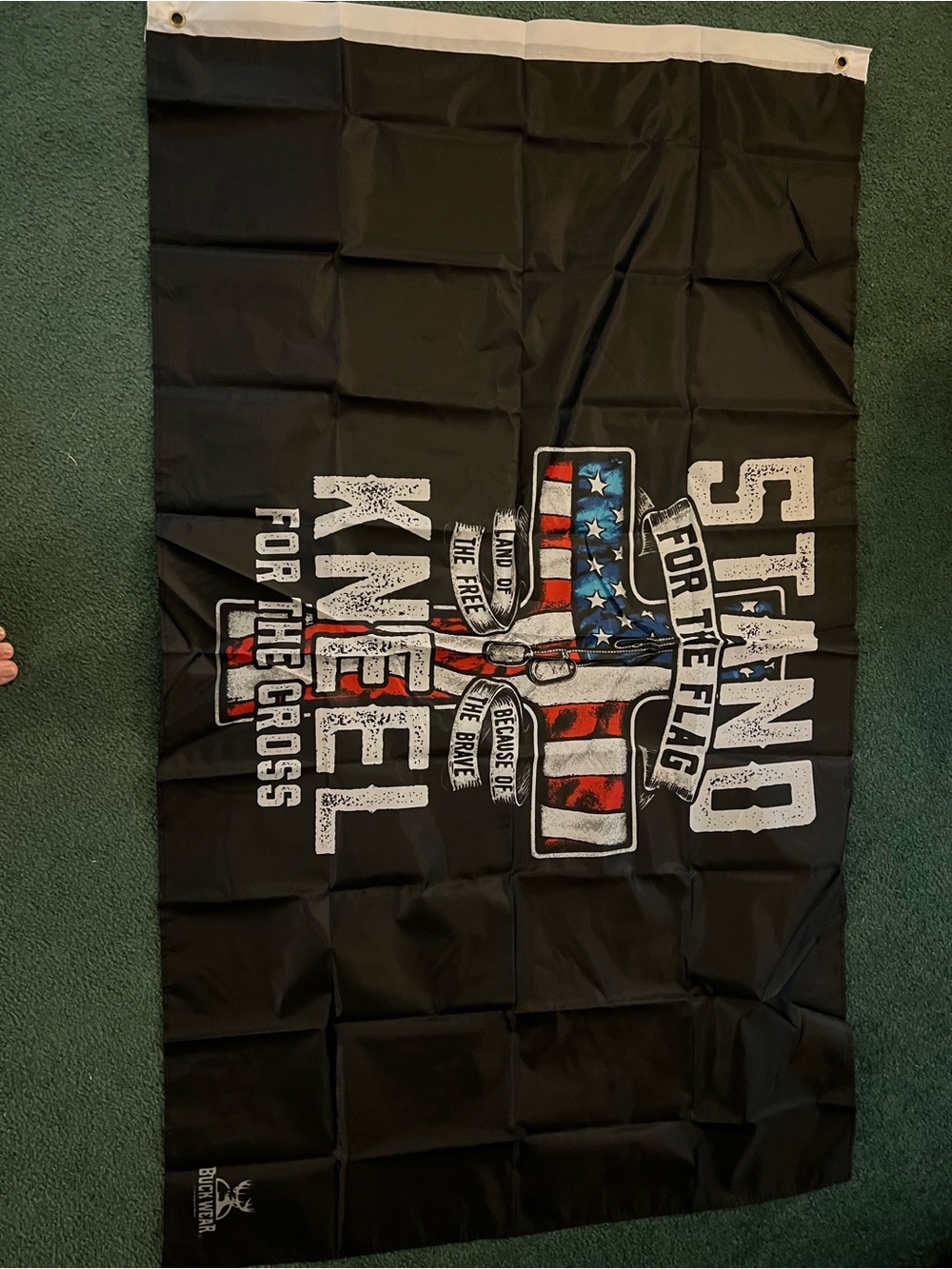 Stand For The Flag Kneel For The Cross Black Patriotic Cross Flag